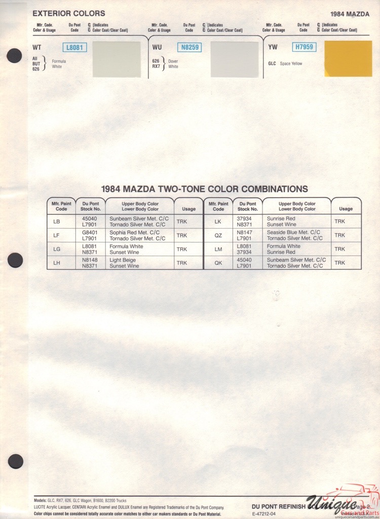 1984 Mazda Paint Charts DuPont 2